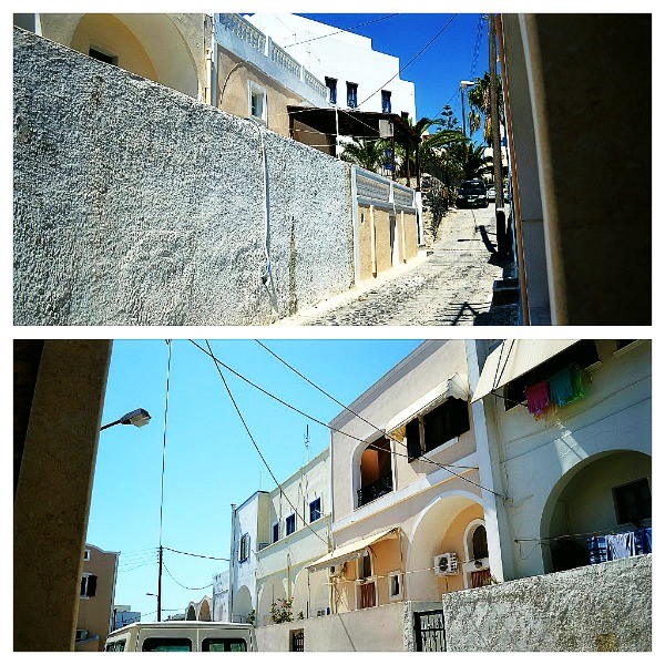 rua onde fica o hotel Dina's Place em Santorini