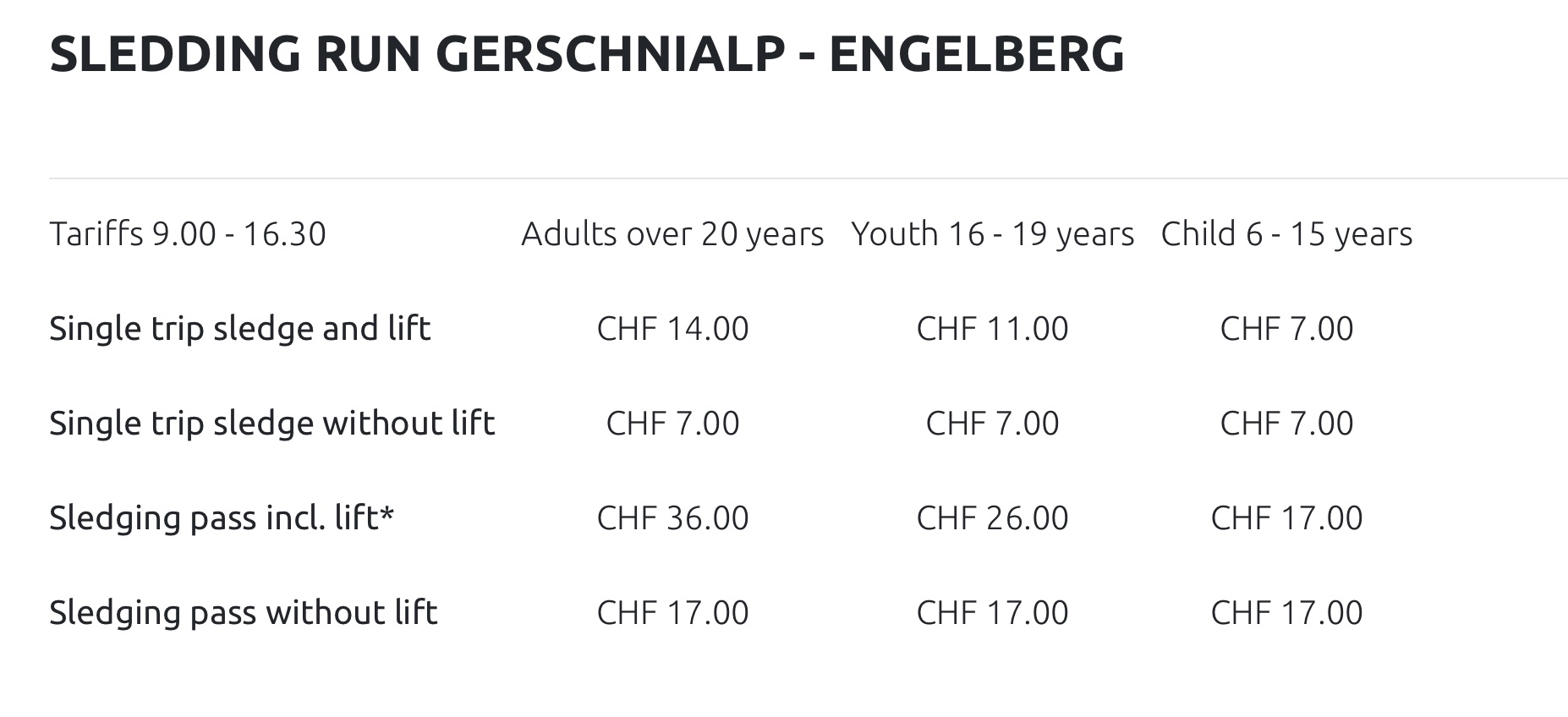 preços trenó em Engelberg